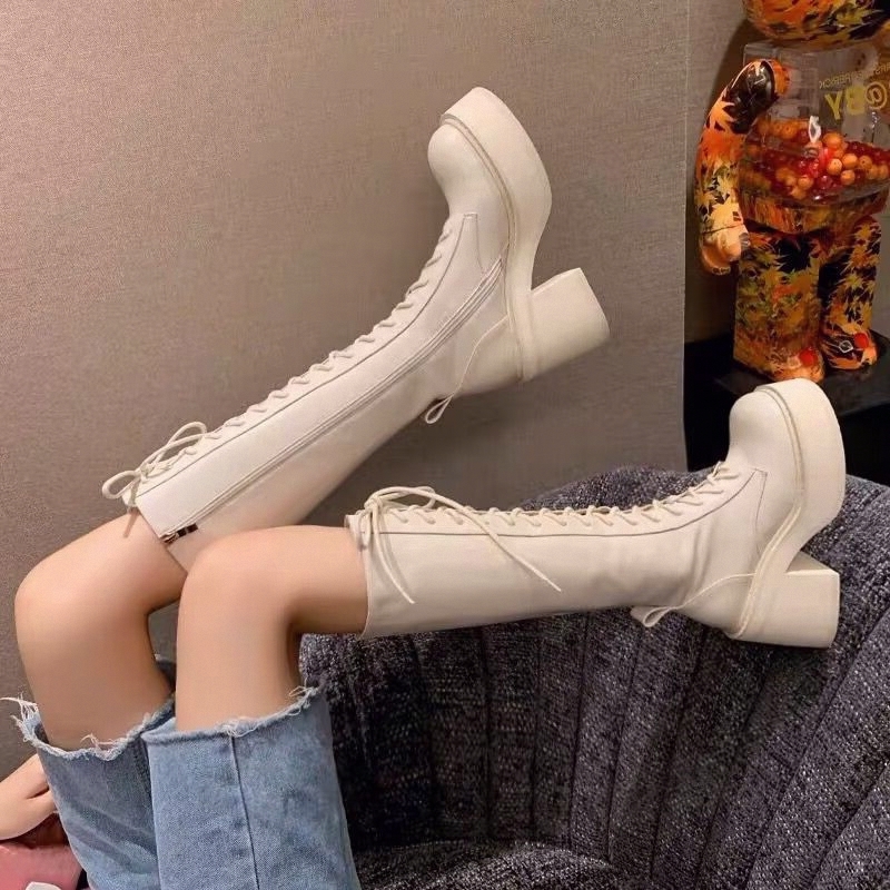 White  Boots Thick Bottom High - Pipe Bending Spring avis et prix